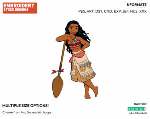 Moana Leaning Against Her Oar - Disney's Moana - Embroidery Design in 3 sizes & 8 formats