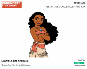 Moana With Her Arms Crossed - Disney's Moana - Embroidery Design in 3 sizes & 8 formats