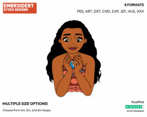 Moana Admiring Her Necklace - Disney's Moana - Embroidery Design in 3 sizes & 8 formats