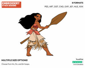 Moana With Her Oar - Disney's Moana - Embroidery Design in 3 sizes & 8 formats