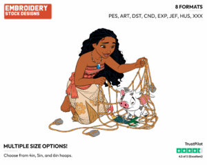 Moana, Pua And Hehei Caught In A Fishing Net - Disney's Moana - Embroidery Design in 3 sizes & 8 formats