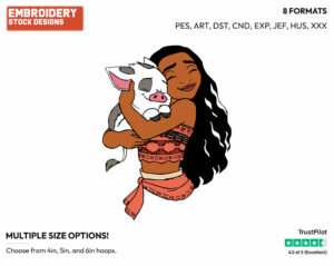 Moana Hugging Pua - Disney's Moana - Embroidery Design in 3 sizes & 8 formats
