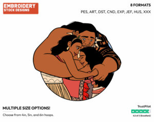Moana Hugging Her Parents - Disney's Moana - Embroidery Design in 3 sizes & 8 formats
