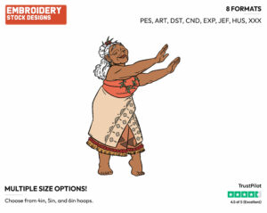 Gramma Tala Hula Dancing - Disney's Moana - Embroidery Design in 3 sizes & 8 formats