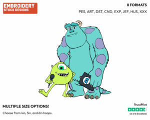 Mike And Sulley From Monsters At Work - Disney's Monsters Inc. - Embroidery Design in 3 sizes & 8 formats