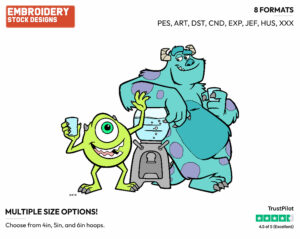 Mike Wazowski, Sulley By The Watercooler - Disney's Monsters Inc. - Embroidery Design in 3 sizes & 8 formats