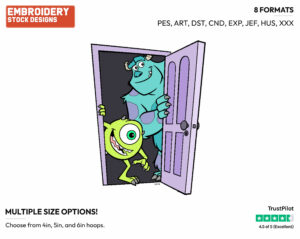 Mike, Sulley Opening Door - Disney's Monsters Inc. - Embroidery Design in 3 sizes & 8 formats
