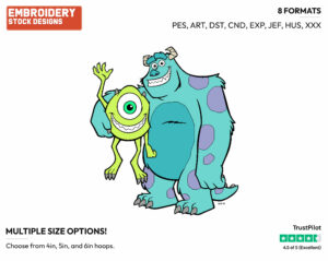 Mike, Sulley - Disney's Monsters Inc. - Embroidery Design in 3 sizes & 8 formats