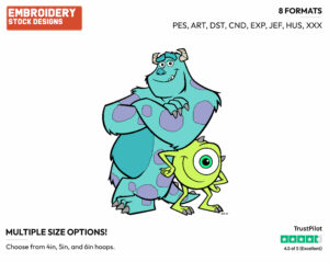 Mike, Sulley - Disney's Monsters Inc. - Embroidery Design in 3 sizes & 8 formats