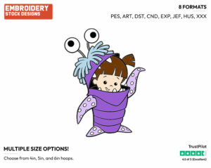 Boo In Costume - Disney's Monsters Inc. - Embroidery Design in 3 sizes & 8 formats