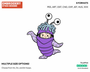 Boo In Costume - Disney's Monsters Inc. - Embroidery Design in 3 sizes & 8 formats
