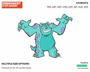 Sulley - Disney's Monsters Inc. - Embroidery Design in 3 sizes & 8 formats