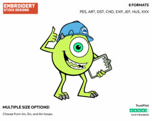Mike Wazowski - Disney's Monsters Inc. - Embroidery Design in 3 sizes & 8 formats