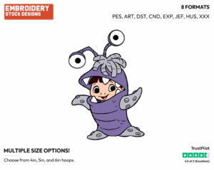 Boo In Costume - Disney's Monsters Inc. - Embroidery Design in 3 sizes & 8 formats