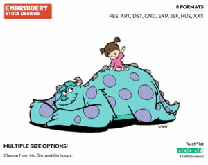 Sulley, Boo - Disney's Monsters Inc. - Embroidery Design in 3 sizes & 8 formats