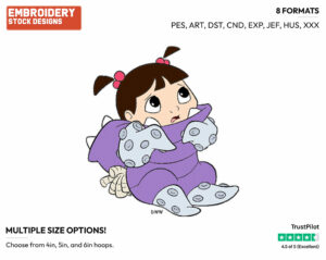 Boo In Costume - Disney's Monsters Inc. - Embroidery Design in 3 sizes & 8 formats