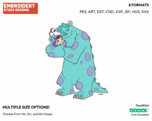 Sulley, Boo Hugging - Disney's Monsters Inc. - Embroidery Design in 3 sizes & 8 formats