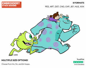 Mike, Sulley, Boo - Disney's Monsters Inc. - Embroidery Design in 3 sizes & 8 formats