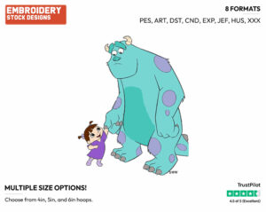 Sulley, Boo - Disney's Monsters Inc. - Embroidery Design in 3 sizes & 8 formats