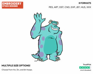 Sulley Waving - Disney's Monsters Inc. - Embroidery Design in 3 sizes & 8 formats
