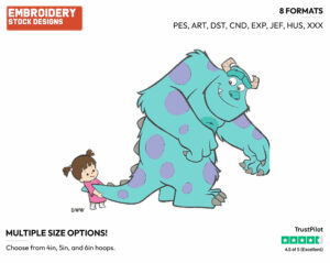 Sulley, Boo - Disney's Monsters Inc. - Embroidery Design in 3 sizes & 8 formats