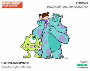 Mike, Sulley, Boo - Disney's Monsters Inc. - Embroidery Design in 3 sizes & 8 formats
