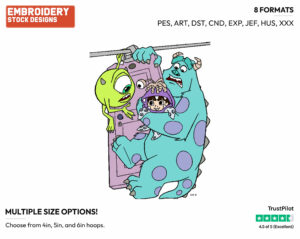 Mike, Sulley, Boo - Disney's Monsters Inc. - Embroidery Design in 3 sizes & 8 formats