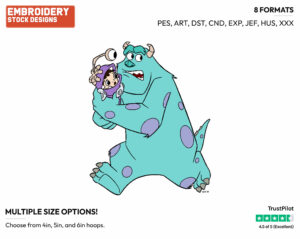 Sulley, Boo - Disney's Monsters Inc. - Embroidery Design in 3 sizes & 8 formats