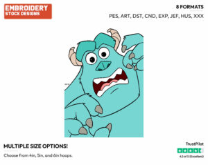 Sulley - Disney's Monsters Inc. - Embroidery Design in 3 sizes & 8 formats