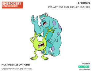 Mike, Sulley - Disney's Monsters Inc. - Embroidery Design in 3 sizes & 8 formats