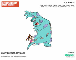 Sulley, Boo - Disney's Monsters Inc. - Embroidery Design in 3 sizes & 8 formats