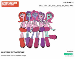 Carrie, Heather, Crystal, Britney,Taylor - Disney's Monsters University - Embroidery Design in 3 sizes & 8 formats