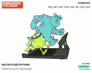 Sulley, Mike Running On Treadmill - Disney's Monsters University - Embroidery Design in 3 sizes & 8 formats