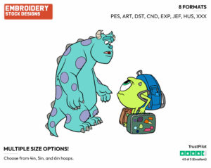 Sulley, Mike - Disney's Monsters University - Embroidery Design in 3 sizes & 8 formats