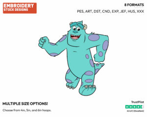 Sulley - Disney's Monsters University - Embroidery Design in 3 sizes & 8 formats