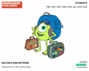 Mike Wazowski, Luggage - Disney's Monsters University - Embroidery Design in 3 sizes & 8 formats