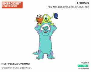 Sulley, Mike, Archie - Disney's Monsters University - Embroidery Design in 3 sizes & 8 formats