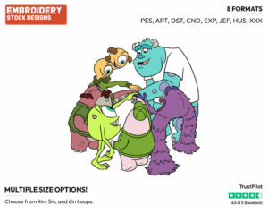 Sulley, Mike, Art, Terri & Terry Perry, Don Carlton, Squishy - Disney's Monsters University - Embroidery Design in 3 sizes & 8 formats