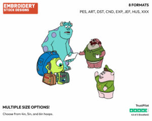 Sulley, Mike, Don Carlton, Squishy - Disney's Monsters University - Embroidery Design in 3 sizes & 8 formats