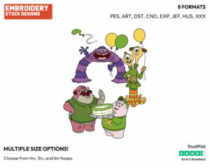 Art, Terri & Terry Perry, Don Carlton, Squishy - Disney's Monsters University - Embroidery Design in 3 sizes & 8 formats