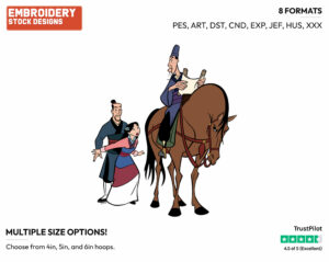 Fa Zhou, Mulan And Chi Fu - Disney's Mulan - Embroidery Design in 3 sizes & 8 formats