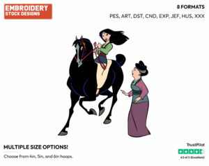 Mulan Riding Khan With Her Mother Nearby - Disney's Mulan - Embroidery Design in 3 sizes & 8 formats
