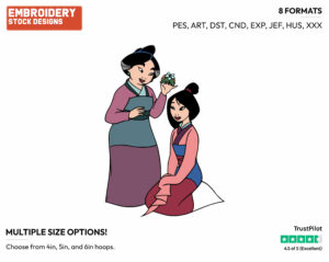 Fa Li Putting Flower In Mulan's Hair - Disney's Mulan - Embroidery Design in 3 sizes & 8 formats