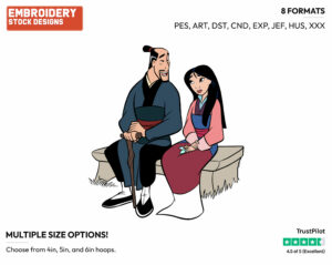 Mulan, Fa Zhou Sitting Side By Side - Disney's Mulan - Embroidery Design in 3 sizes & 8 formats