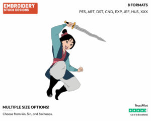 Mulan Wielding Her Sword - Disney's Mulan - Embroidery Design in 3 sizes & 8 formats
