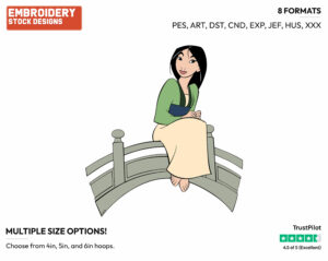 Mulan Sitting On Bridge - Disney's Mulan - Embroidery Design in 3 sizes & 8 formats