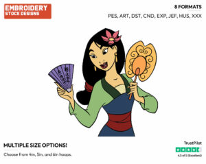 Mulan Holding Fans - Disney's Mulan - Embroidery Design in 3 sizes & 8 formats
