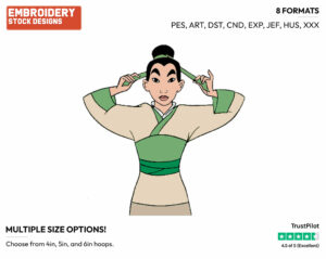 Mulan Tying Her Hair - Disney's Mulan - Embroidery Design in 3 sizes & 8 formats