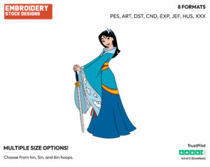Mulan In Blue Cloud Dress With Sword - Disney's Mulan - Embroidery Design in 3 sizes & 8 formats