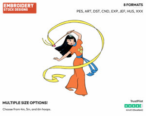 Mulan Dancing With Streamer - Disney's Mulan - Embroidery Design in 3 sizes & 8 formats